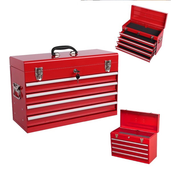 21-Inch Metal Tool Box with 4 Lockable Drawers, Portable Tool