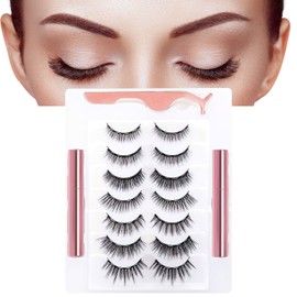 Pestañas Postizas Magneticas de 7 Pares, Kit de Pestañas Naturales 3D en Varios Estilos, con 2 Lápices Delineadores Magnéticos y Pinzas, Pestañas Postizas set Completo Reutilizables y Impermeables