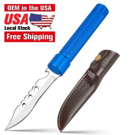 Custom Camping Pocket Hunting Knife Outdoor Aluminum Handle Knives Edc 420j2 Fixed Blade Knife With Leather Sheathcolor: Blue, blade length: 84mm, blade width: 15mm, type: Balisong Trainer