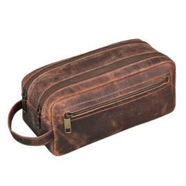 STILORD Kurt Large Toiletry Bag Washbag Travelling with Wrist Strap and Zipper Made of Genuine Vintage Leather