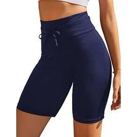 Ekouaer Women's Board Shorts High Waist Swim Shorts Beach Surf Swimwear Shorts Dark Blue