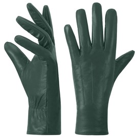 Harssidanzar Ladies Leather Gloves,Touchscreen Warm Cashmere Lining winter Gloves For women GL017UK,Hunter Green,Size XL