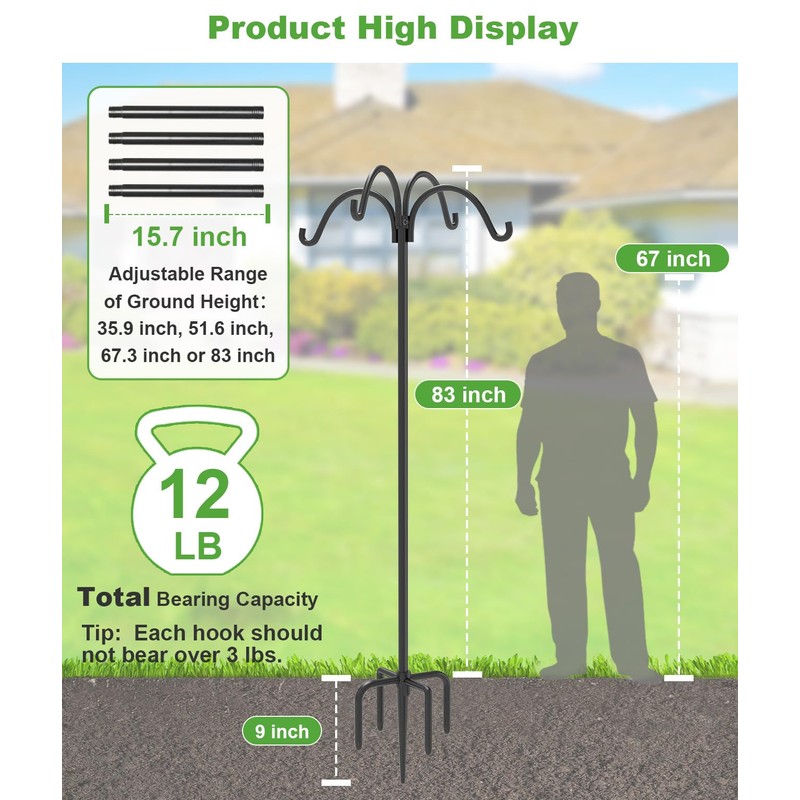 4-Hooks Shepherds Hooks for Outdoor, 92" Heavy Duty Bird Feeder