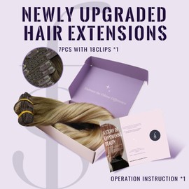 Fshine Clip-In Extensions, Real Hair, 60 cm Chestnut Brown Ombre, Honey Blonde Mix, Platinum Blonde Hair Extensions with Clips, Real Hair, Clip-In, 120 g, 7 Pieces in Colour 6 27 60