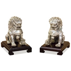 China Furniture and Arts US Seller - Silver Plated Foo Dog Oriental Figurine Set