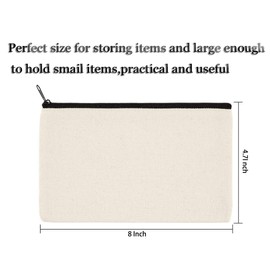pabues 50 Pack 8 × 4.7 Inch Blank DIY Craft Bag Canvas Pencil Case Blank Makeup Bags- Beige Canvas Pencil Pouch Bulk Canvas Cosmetic Bag Multi-Purpose Travel Toiletry Bag Canvas Zipper Bags