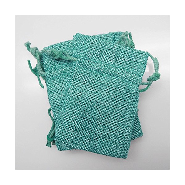 Firefly Faux Burlap Pouches w/Drawstrings, Turquoise, 6-Pack (4" x 5")