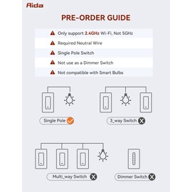 AIDA Smart Light Switch, Single Pole WiFi Smart Switch, Works with Alexa and Google Home, Neutral Wire Required, 2.4Ghz WiFi Switch for LED, CFL, Incandescent Bulbs, No Hub Required, White, 3 Pack