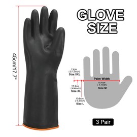 MECCANIXITY Chemical Resistant Gloves, Latex Industrial Gloves 45cm Long Sleeve Anti-Slip Protective Safety Work Glove for Cleaning Dish Washing Resist Acid Alkali, Black, Pair of 3