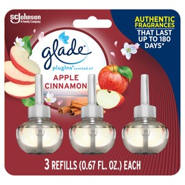 Glade PlugIns Refills Air Freshener, Scented and Essential Oils for Home and Bathroom, Apple Cinnamon, 2.01 Fl Oz, 3 Count