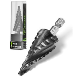 Pinava® Step Drill HSS Cobalt Pro 4XSPIRAL [Faster, Precise, Durable] Diameter 4-22 mm - Professional Taper Drill for Stainless Steel, Metal, Wood, Plastic - Sheet Metal Peeling Drill Extremely Sharp
