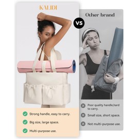 KALIDI Yoga Mat Bag Gym Bag for Women Tote with Pockets, Workout Bag Handbag with Zipper for Travel Sport Work Commute, Beige