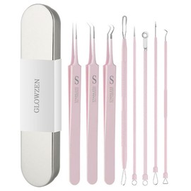 GLOWZEN Square Bottle Remover Acne Needle Tweezers (Set of 8) Supervised by a Beautiful Skin Specialist, Precision Tip Width 0.004 inches (0.1 mm), Storage Case Included