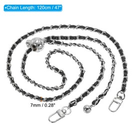 PATIKIL 47 Inch Thin Purse Chain Strap Adjustable, Leather Metal Chain Strap Replacement Chain for Handbag Shoulder Crossbody Clutch Bags, Black/Silver Tone