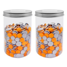 Mczxon Large Coin Bank Jar 2-Pack, Big Clear Plastic Coin Money Tip Change Saving Piggy Jar with Silver Slotted Lid, Large Plastic Coins Piggy Money Change Clear Bank for Adults Teens Kids, XL