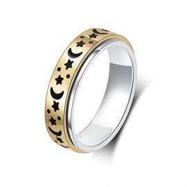 LuckyAmor Anxiety Ring for Women Spinner Rings:Rotating Rings Stainless Steel 6mm Moon Star Anxiety for Men Band Jewelry Gift for Women Size 6 7 8 9 10