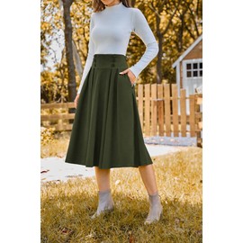 Belle Poque Corduroy Skirt for Women High Waisted Midi Skirts Vintage A-line Skirt with Pockets 2024 Fall Winter Green M