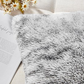 NordECO HOME Pack of 2 Faux Fur Cushion Covers Luxury Fluffy Decorative Fuzzy Square Throw Pillow Case for Sofa Decor 50x50cm, Black Ombre