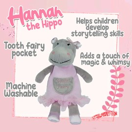 Maison Chic | Hannah The Hippo Tooth Fairy Pillow Stuffed Animal Plush Doll with Pocket | First Loose Tooth Toy | Celebrate First Milestone