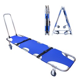 Medical Stretcher,Aluminum 4-Wheel Foldable Stretcher Trolley with Drawbar,Medical Emergency Folding Portable Stretcher for Hospitals, Sports venues, fire Rescue, and homeuse,Bearing Capacity 350 lb