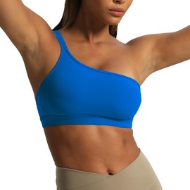 Aoxjox Women's Workout Sports Bras One Shoulder Astoria Asymmetrical Bra Fitness Training Gym Yoga Crop Tank Top (Directoire Blue, Medium)