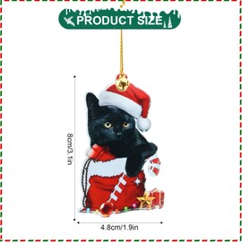 Black Cat Christmas Ornaments Cute Cat Christmas Stocking Hanging Pendant Acrylic Christmas Hanging Decorations New Year Car Hanging Ornament Christmas Tree Decor for Xmas Party (4-Black Cat)