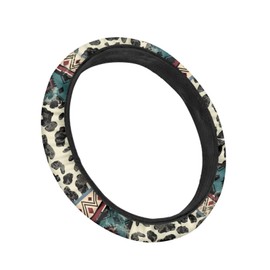Wanyint Aztec Cow Print Beige Auto Steering Wheel Cover Universal 15 Inch Diameter Anti-Slip Neoprene Car Steering Wheel Protector for Women Men