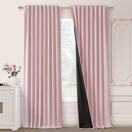 SHINELAND Thermal Light Pink Blackout Nursery Curtains for Winter Insulated 52 x 84 Inches Long 2 Panels Girls Bedroom - Back Tab and Rod Pocked Dark Pink Black Out Curtains