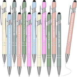 Zonon 12 Pieces Inspirational Pens Bulk Motivational Quotes Funny Ballpoint Pens with Stylus Tip Inspirational Gifts for School Office Corworkers Teachers, Black Ink(Morandi,Bible Style)