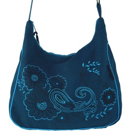 Guru-Shop Shoulder Bag, Hippie Bag, Goa Bag, Green, Men/Women, Cotton, 23 x 28 x 12 cm, Alternative Shoulder Bag, Fabric Handbag - Blue -