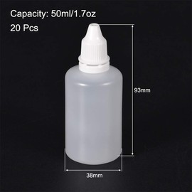 sourcing map Plastic Dropper Bottles, 50ml/1.7 oz Empty Squeezable Dropper Bottle with Cap, Pack of 20