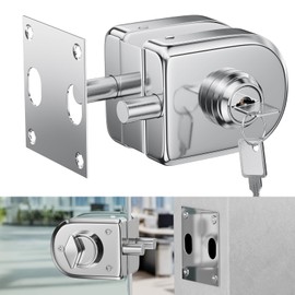 Ranbo Swinging Glass Door Latch Lock No Drilling 304 Stainless Steel Gound Bolt Lock for 3/8-1/2 Inch(10mm-12mm) Exterior and Interior Frameless Sliding Glass Door with 2 Keys, Polished Chrome