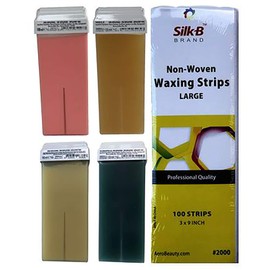 Professional Roll On Waxes Trial Pack (5 Pack), Hair Removal Wax Cartridge, Azulene, Honey, Banana & Pink Depilatory Wax Roller with 100 Non Woven Waxing Strips