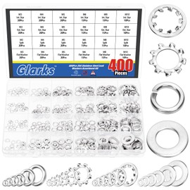 Glarks 400pcs M3 M4 M5 M6 M8 M10 External & Internal Star Washer and Split Lock Washers with Flat Washer Set, 304 Stainless Steel