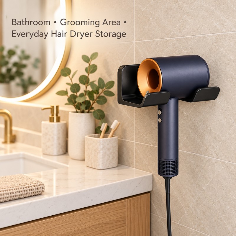 Wall Mounted Hair Dryer Holder for Bathroom – Space-Saving Organizer