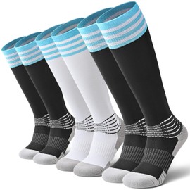 IRAMY Compressive Soccer Socks with Ankle Compression Support Coolmax Moisture-Wicking Anti-Slip Football Baseball Softball Socks 3 Packs