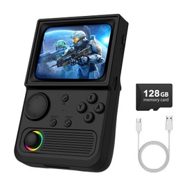 R36T Retro Gaming Console, 3.5''IPS Screen CRT-Inspired, Handheld Game Console 64GB with 18000+ Classic Games Supports WiFi Networked Fighting and OTG, 3500mAh Battery,with Portable Case(Black 128GB)