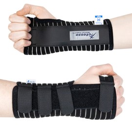 Actesso Atmungsaktive Handgelenkschiene Handgelenkstütze - Entlastung für Karpaltunnelsyndrom, Verstauchungen, RSI und Tendinitis/Sehnenscheidenentzündung (Schwarz, L, Rechts)