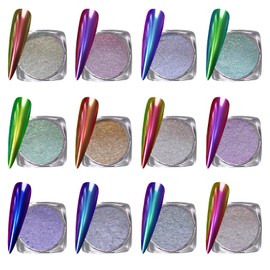 FantasyDay FantasyDay Holographic Nail Chrome Powder, Great Shine Mirror Finish Manicure Dust Nail Art Decoration Chameleon Metallic Sheen Nail Powder - Home Nail Salon