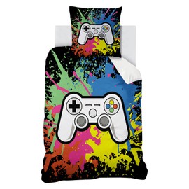 Yasida Gamepad Gamer Bed Linen 135 x 200 cm Boys Black Gaming Bed Linen for Children / Teenagers Boys / Girls Microfibre 1 Duvet Cover and 1 Pillowcase 80 x 80 cm with Zip Gamer Decoration
