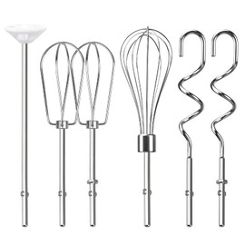 Hand Mixer Beaters Attachments, Whisk, Dough Hooks, and Liquid Blending Rod, Stainless Steel Hand Mixer Accessories Compatible with Kitchenaid Hand Mixers KHM3 KHM5 KHM7 KHM9, KHM926, KHM512, Set of 6