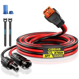 3FT 12AWG Solar to XT60i, Gibbab 3 6 10 16 20 25FT Solar Panel Connector to XT60i-F Adapter Extension Charging Cable with Caps & Wire Ties for LiFePO4 Battery RV Portable Power Station Generator