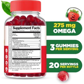 Lifeable Omega 3 for Kids Gummies | with Vegan DHA Supplement | Kids Omega 3 Fish Oil Alternative from Plant Based Flaxseed Oil | Great Tasting Supplement | 60 Gummies