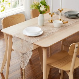 WARM HOME DESIGNS Thanksgiving Table Runner. Short Length 14 x 48 Linen Table Runner. Lace Table Runner Features Rose Design & 2 Attached Tassels. Wedding Table Runner from Lace Fabric. MTR Linen 48"