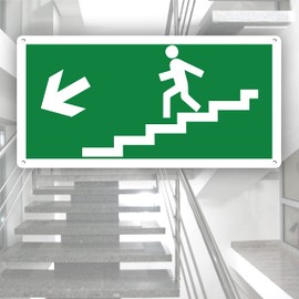 pubblimania Stair Emergency Exit, Safety Sign Made of Aluminium, 3 mm Thick (Cm 29 x 14.5) (Stairs Left Exit)