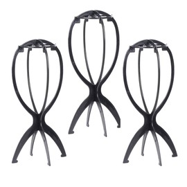 Xtrend 3 Pack 14.2 Inches Black Short Wig Stands for All Wigs/Hat Portable Collapsible Wig Dryer, Durable Wig Display Tool, Travel Wig Stands, Black