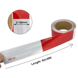 BOMEI PACK 2 Rollos Cinta Reflectante Roja y Blanca DOT-C2 Cinta de Señalización Industrial Para Exteriores, Coches, Camiones, Barcos, 2 Pulgadas x 30 Pies