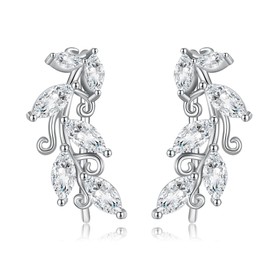 DAYLINLOVE Ear Climbers Earrings for Women 925 Sterling Silver Leaf Ear Crawler Earrings Birthday Jewelry Gifts Friend