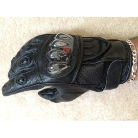 LEATHER MOTORCYCLE racing GLOVES WITH CARBON FIBER KNUCKLES AND GEL PADDING large