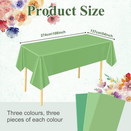 3PCS Sage Green Tablecloths Plastic, 3 Different Shades of Sage Green Tablecloths, Disposable Tablecloth Rectangle, Table Cover Waterproof for Birthday Party Decoration Supplies (54 X 108 Inch)